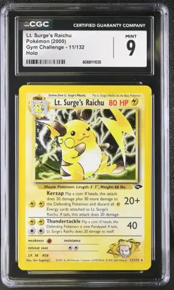 CGC 9 MINT Lt. Surge's Raichu 2000 Gym Challenge 11/132 Holo Pokemon Card - Image 1