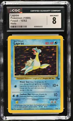 CGC 8 Lapras 1999 Fossil 10/62 Holo Pokemon Card - Image 1