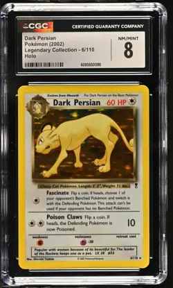 CGC 8 Dark Persian 2002 Legendary Collection 6/110 Holo Pokemon Card - Image 1