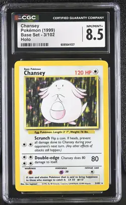 CGC 8.5 Chansey 1999 Base Set 3/102 Holo Pokemon Card - Image 1