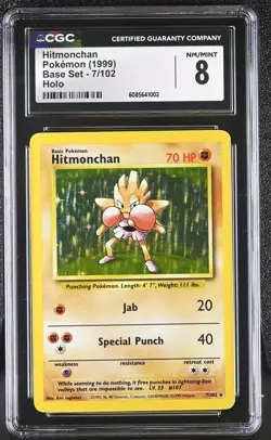 CGC 8 Hitmonchan 1999 Base Set 7/102 Holo Pokemon Card - Image 1