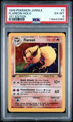 1999 POKEMON JUNGLE 1ST ED #3 FLAREON-HOLO PSA 6 - Image 1