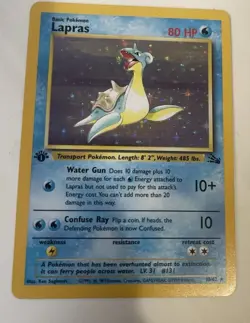 Pokemon TCG Lapras 1st Edition Rare Holo Card #10/62 Fossil - Image 1