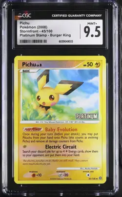 CGC 9.5 Pokemon 2008 Pichu Stormfront 45/100 Reverse Holo Platinum Stamp Mint+ - Image 1