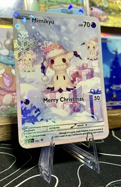 Custom Fan Art Pokemon Card Christmas Mimikyu w/ Holo Sleeve - Image 2