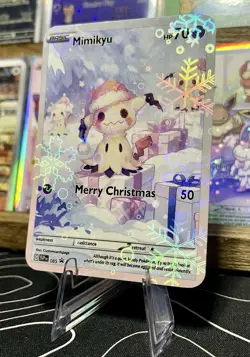 Custom Fan Art Pokemon Card Christmas Mimikyu w/ Holo Sleeve - Image 3