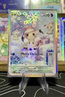 Custom Fan Art Pokemon Card Christmas Mimikyu w/ Holo Sleeve - Image 4