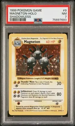 1999 Pokemon Magneton 9/102 SHADOWLESS Holo Base Set PSA 7 - Image 1