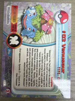 Venusaur #03 Holo Foil 1999 Pokemon - Topps Series 1 - TV Animation Edition - Image 2