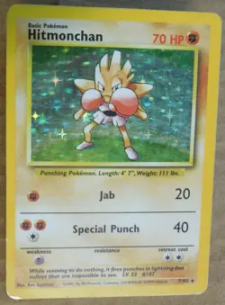 Hitmonchan 7/102 Rare Holo Base Set Pokemon Scratches Front See Pics Card MP/HP - Image 1