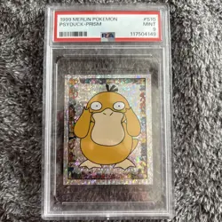 Psyduck Prism Holo PSA 9 MINT 1999 Merlin Sticker #S10 Pokemon - Image 1