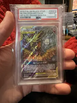 PSA 10 Moltres Zapdos Articuno SM210 Pokemon Hidden Fates Stained Glass Holo - Image 1