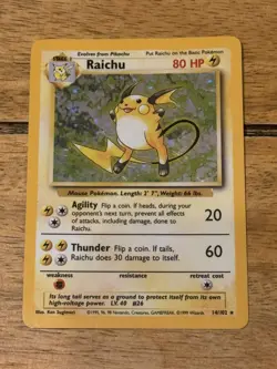 Pokemon TCG Raichu Base Set Holo Rare Card 14/102 - Image 1