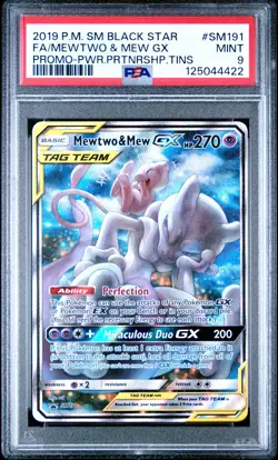 2019 POKEMON SM BLACK STAR PROMO #SM191 FULL ART/MEWTWO & MEW GX PSA 9 - Image 1