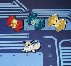 OFFICIAL POKEMON VAPOREON FLAREON JOLTEON RADIANT EEVEE PIN SET PRMIUM COLL VMAX - Image 1