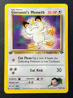 Giovanni's Meowth 74/132 1st Edition Gym Challenge Pokemon Card Near Mint - Image 1