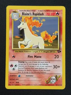 Blaine's Rapidash 33/132 REGULAR Pokemon Card WOTC Gym Challenge Uncommon - Image 1