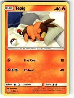 Tepig 31/236 Cosmic Eclipse Pokemon TCG trading card NM - Image 1