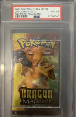 PSA 8 2018 Sun Moon Dragon Majesty Sealed Booster Pack Pokemon Cards Charizard - Image 1