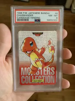 1996 Bandai Carddass #4 CHARMANDER PSA 8 - Japanese RARE Pokemon Card - Image 1