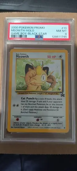2000 Pokemon Promo Meowth-Holo #10 Game Boy Black Star PSA 8 Graded - Image 1