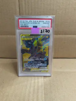 2018 POKEMON JPN SUN & MOON TAG BOLT #100 FULL ART/PIKACHU & ZEKROM GX PSA 10 - Image 1