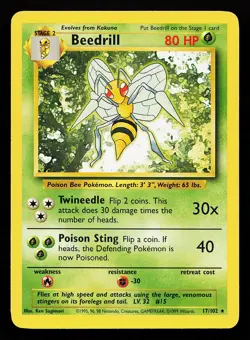 Beedrill 17/102 Rare Base Set Pokemon Card - Image 1