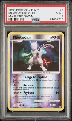 MEWTWO - 9/100 - REVERSE HOLO - DIAMOND & PEARL MAJESTIC DAWN - PSA 9 - POKEMON - Image 1