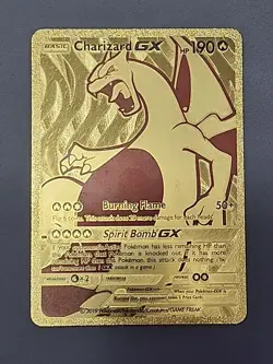 Charizard GX Full Art Custom Gold Metal Pokemon Card Fan Art Display Card Hp190 - Image 1
