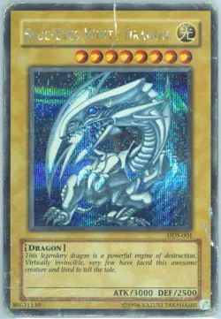 2002 Blue-Eyes White Dragon DDS-001 Secret Rare Holo YuGiOh Card English Damaged - Image 1