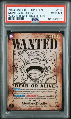 One Piece Card Game Luffy Wanted Poster Alt Art OP05-11 English Edition PSA 10 - Image 2