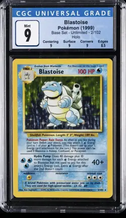 1999 Base Set - Unlimited Pokemon Blastoise #2/102 CGC 9 - Image 1