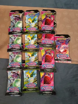 pokemon tcg sword and shield fusion strike booster packs, lot of 13 sealed - Image 2