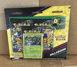 Pokemon TCG Crown Zenith Booster Blister Rillaboom Pin Collection, 3 Pack - Image 1
