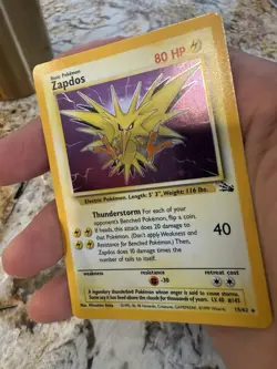 Pokemon TCG Zapdos Holo Rare Card 15/62 MP Fossil Unlimited 1999 Vintage - Image 3