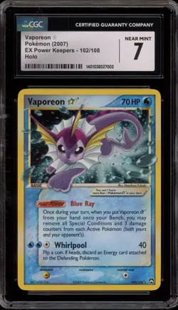 Pokemon Vaporeon Gold Star EX Power Keepers Holo Ultra Rare #102 CGC 7 - Image 1