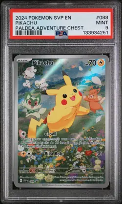 2024 POKEMON SVP EN-SV BLACK STAR PROMO PALDEA ADVENTURE CHEST PIKACHU PSA 9 - Image 1
