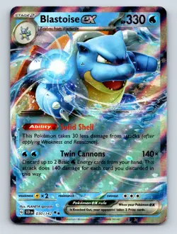 Stage 2 Blastoise EX HP 330 Solid Shell Twin Cannons Rarity Blue Powerful - Image 1