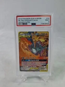 2019 Pokemon Sun & Moon Moltres Zapdos Articuno GX Tag Team #44 Card PSA 9 Mint - Image 1