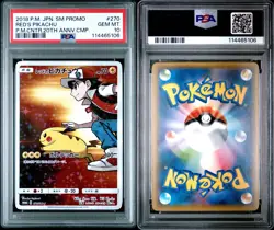 Pokemon Red's Pikachu P.M. Center 20th Ann. JPN Full Art Promo 270/SM-P PSA 10 - Image 3