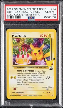 2021 POKEMON CELEBRATIONS CLASSIC COLL ITALIAN #24 BIRTHDAY PIKACHU-HOLO PSA 10 - Image 1
