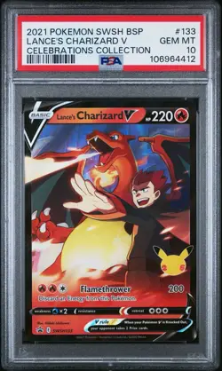 PSA 10 Lance’s Charizard V SWSH133 Celebrations Full Art Promo Pokemon Card - Image 1