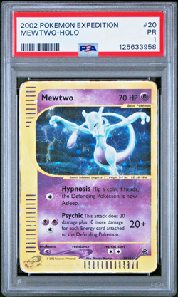SWIRL PSA 1 2002 Expedition Mewtwo Holo Foil 20/165 WOTC E-Reader Series Pokemon - Image 1