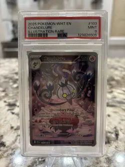 2025 POKEMON WHT EN-WHITE FLARE ILLUSTRATION RARE #103 CHANDELURE PSA 9 - Image 1