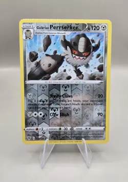 Galarian Perrserker 113/185 - Pokemon TCG - Vivid Voltage - Misprint CRIMPED - Image 1