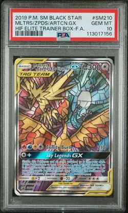 Moltres Zapdos Articuno GX SM210 Pokemon Hidden Fates Stained Glass Birds PSA 10 - Image 1
