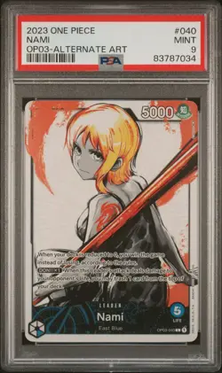 PSA 9 One Piece Card Pillars of Strength Nami Alt Art Leader OP03-040 English - Image 1