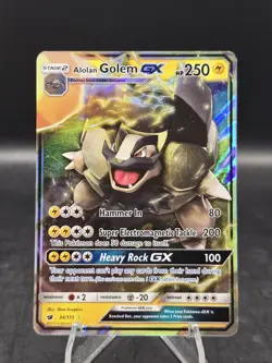 Pokemon TCG Alolan Golem GX 34/111 SM - Crimson Invasion Ultra Rare Holo NM - Image 1