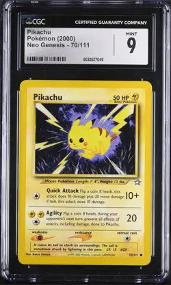 CGC 9 MINT Pikachu 70/111 Neo Genesis 2000 Vintage WOTC Pokemon Card - Image 1