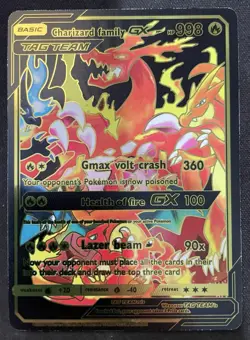 Charizard Family GX Black Foil Fan Art Vinyl Collector Pokemon Card Tag Team - Image 1
